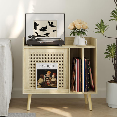 Wood/rattan outlet vinyl record holder